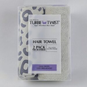 Turbie Twist Hair Towel Set Of Two Microfiber Leopard Print Solid Light Grey NWT